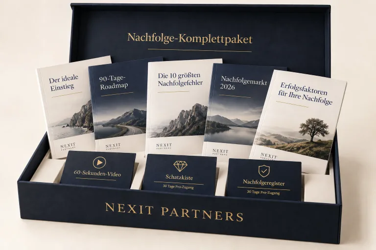 NEXIT-Paketbox mit Berichten, Videokarte und zwei digitalen Zugängen.